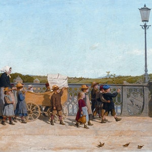 Albert Anker - Infant School on the Kirchenfeld Bridge 1900 Museum Quality Rolled Oil Painting Reproduction (D3560)