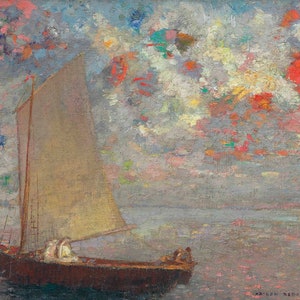 Odilon Redon (1840 - 1916) - The Boat with Two Women in White, Museum Quality Rolled Oil Painting Reproduction (D4560)