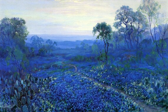 Julian Onderdonk Bluebonnet Landscape With Cacti Road And Etsy