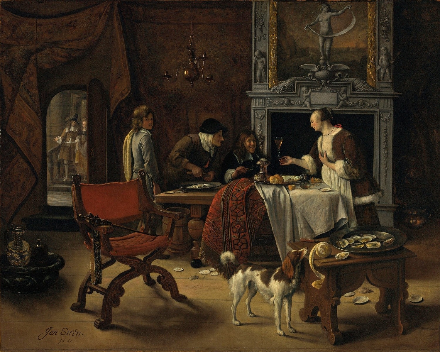 Jan Steen - Easy Come, Easy Go, the Artist Eating 1661 Museum Quality Rolled Oil Painting Reproduction (D5060)