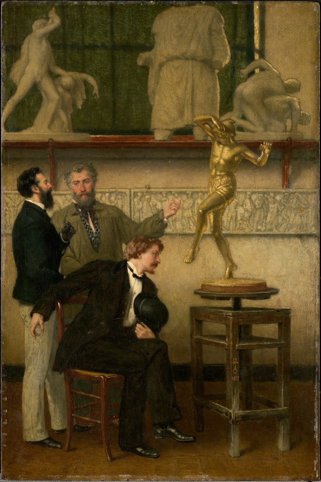 作者不明 - スタジオのアーティスト (1877) 美術館品質のロールド油絵