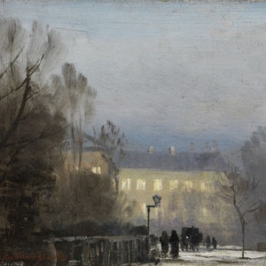 Anders Andersen-Lundby - Edifícios iluminados no parque c1923 Reprodução de pintura a óleo em rolo de qualidade de museu (D5060)