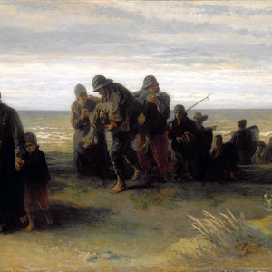 Jozef  Israëls - Fishermen Carrying a Drowned Man c1861 Museum Quality Rolled Oil Painting Reproduction (D3560)
