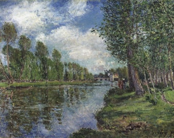 サンマルタン運河の眺め - アルフレッド・シスレーの手描きの油絵複製