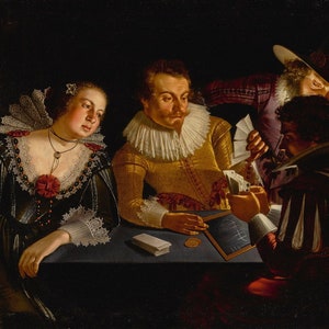 Zugeschrieben Adam de Washer (1586–1643) - Die Kartenspieler, Reproduktion eines gerollten Ölgemäldes in Museumsqualität (D4560)