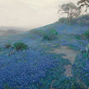 Julian Onderdonk Blue Bonnet Field, Early Morning, San Antonio Texas Rolled Oil Painting Museum Quality Reproduction (D4560)