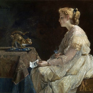 Alfred Stevens - The Present 1866-1871 Reproduction de peinture à l'huile laminée de qualité muséale (D5060)
