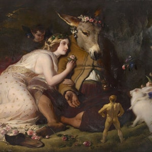 Edwin Landseer, Scene from A Midsummer Night&#39;s Dream - Titania and Bottom Museum Quality Reproduction Rolled Oil Painting Fine Art (D465)