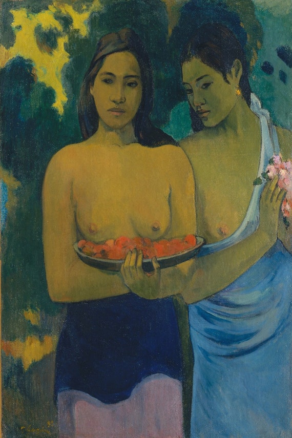 ゴーギャン　２人のタヒチの女　油絵 ポール・ゴーギャン：二人のタヒチの女性（1902年）美術館品質の