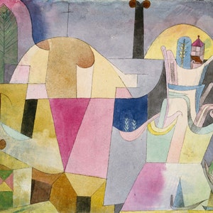 パウル・クレー：風景の中の黒い柱（1919年）手描き美術館品質のロール油絵複製（D5060）
