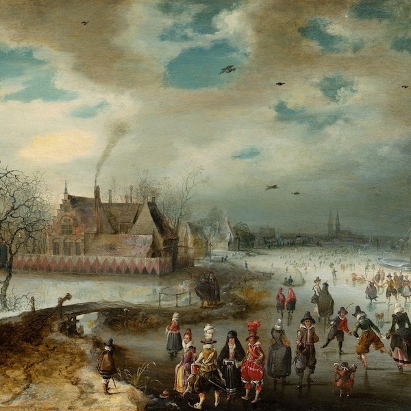 Adam van Breen - Skating on the Frozen Amstel River (1611) - Oil Painting Museum Quality Reproduction (D4060)