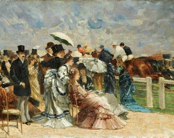 Louis Abel-Truchet - At The Races (1864) Museum Quality Rolled Oil Painting Reproduction (D4060)