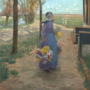 George Hitchcock - Blumenmädchen in Holland 1887 Reproduktion eines gerollten Ölgemäldes (D3560)