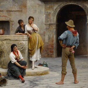 Eugen von Blaas - Flirtation 1894 Museum Quality Rolled Oil Painting Reproduction (D5060)