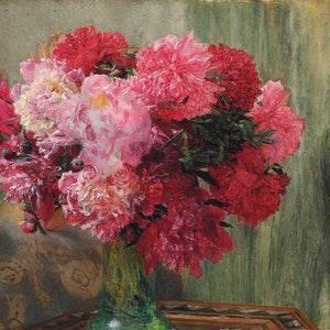 Lawrence Alma-Tadema (1836-1912) - Japanese Peonies, Museum Quality Rolled Oil Painting Reproduction (D5060)