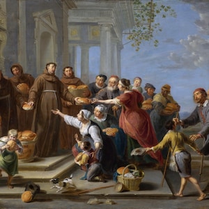 Willem van Herp the Elder - Saint Anthony of Padua Distributing Bread Museum Quality Rolled Oil Painting Reproduction (D4060)