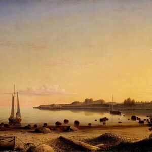 Fitz Henry Lane - Stage Fort across Gloucester Harbour 1862 Museum Quality Rolled Oil Painting Reproduction (D3560)