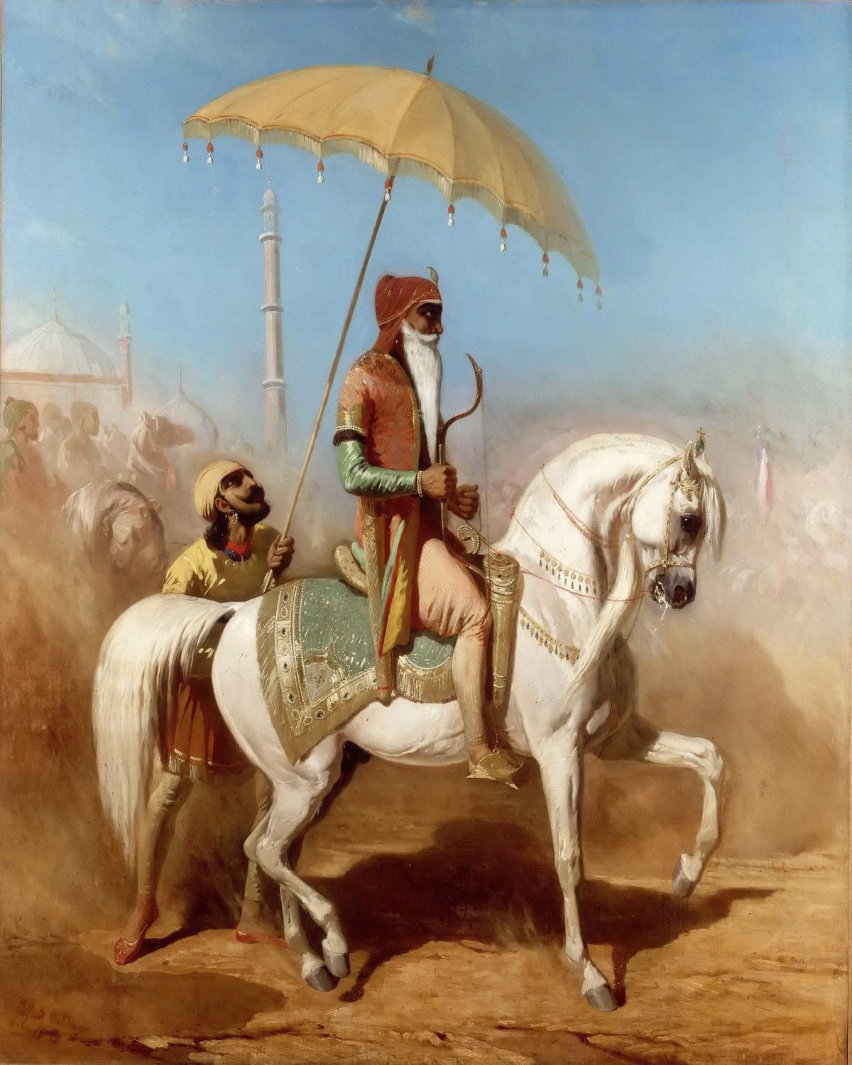Alfred de Dreux (1810-60) - Randjiit Sing Baadur, King of Lahore, Hand Painted Museum Quality Rolled Oil Painting Reproduction (D6050)