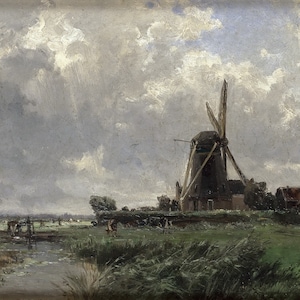 Carlos de Haes - Molino holandés (c1884) - Reproducción de calidad de museo de pintura al óleo laminada (D4060)