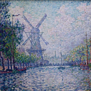 Paul Signac - Mill on a Canal in Rotterdam 1906 Museum Quality Rolled Oil Painting Reproduction (D5060)