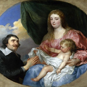 Anthony van Dyck (1599–1641) - L&#39;abate Scaglia adora la Vergine, riproduzione di un dipinto a olio su tela di qualità museale (D5060)