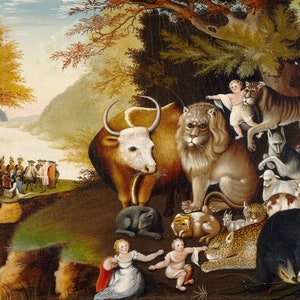 Edward Hicks - Peaceable Kingdom c1834 Museum Quality Rolled Oil Painting Reproduction (D5060)