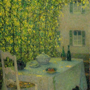 Henri Le Sidaner - La table du village, Gerberoy (1928) Reproduction peinte à la main de peinture à l'huile laminée de qualité muséale (D6050)
