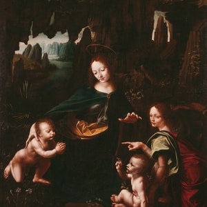 Leonardo Da Vinci the Virgin of the Rocks Rolled Oil Painting Museum Quality Reproduction (D6050)