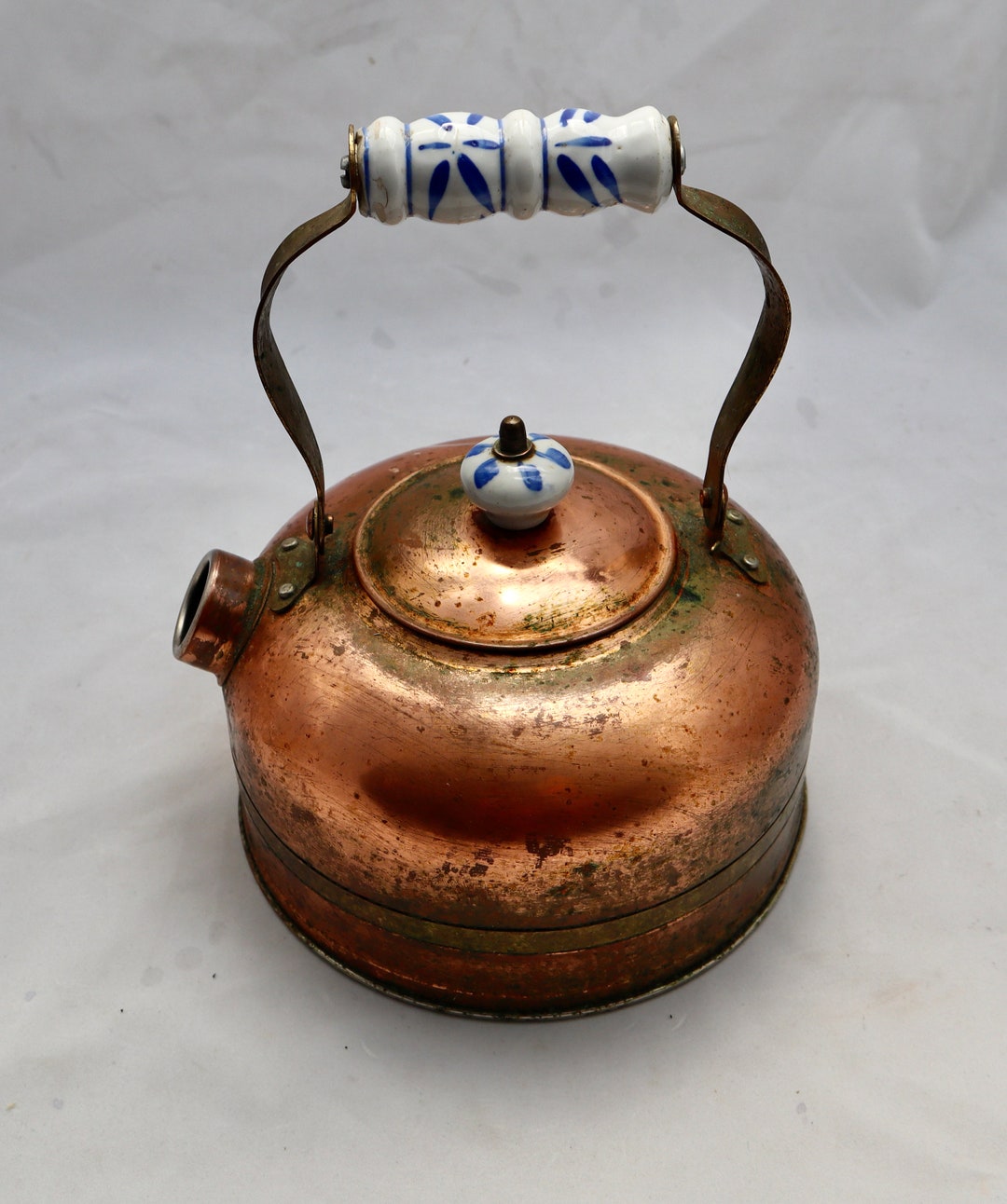 Vintage Copper Tea Kettle/teapot With Blue Delft Handle Etsy