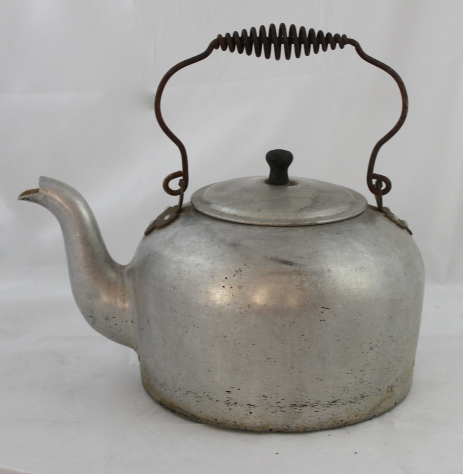Vintage Large Aluminum Tea Kettle with Metal Coiled Handle By Etsy