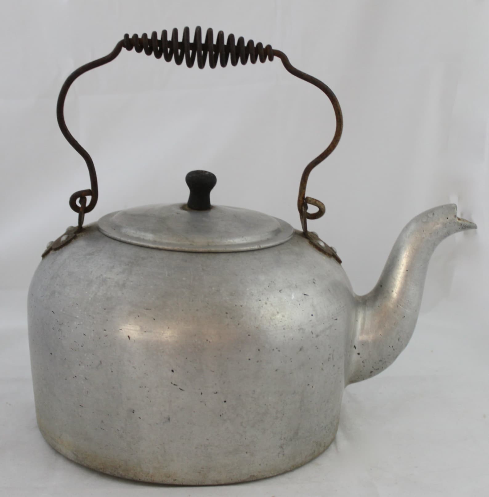 Vintage Large Aluminum Tea Kettle with Metal Coiled Handle By Etsy