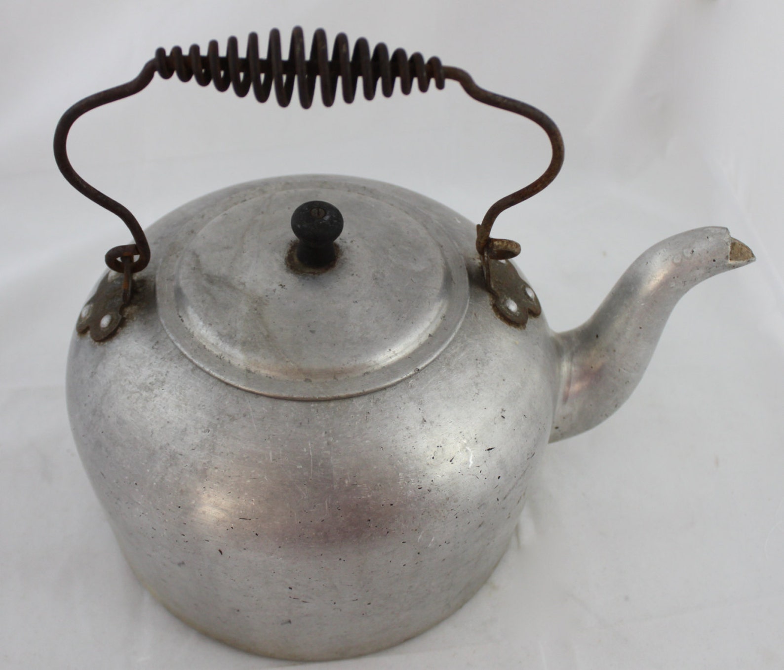 Vintage Large Aluminum Tea Kettle with Metal Coiled Handle By Etsy