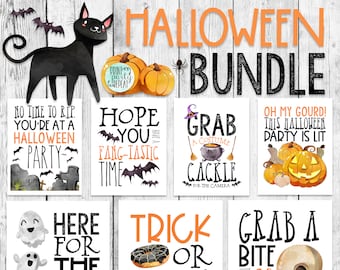 HALLOWEEN Pun Word Art/ Spooky Party Printables/ Haunted Celebration/ Ghost Event Decoration/ Trick or Treat Yoself/ Pumpkin/ Photo Prop