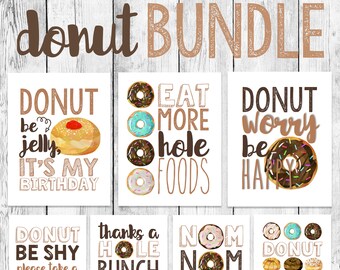 Donut Word Art Bundle/ Party Printable/ First Birthday Celebration/ Doughnut Event Decoration/ Donut Grow Up/ Brown/ Thanks a Hole Bunch
