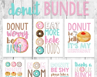 Donut Word Art Bundle/ Party Printable/ First Birthday Celebration/ Doughnut Event Decoration/ Donut Grow Up/ Donut Worry Be Happy/ Sprinkle