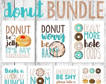 Donut Word Art Bundle/ Party Printable/ First Birthday Celebration/ Doughnut Event Decoration/ Donut Grow Up/ Blue Turquoise/ Boy