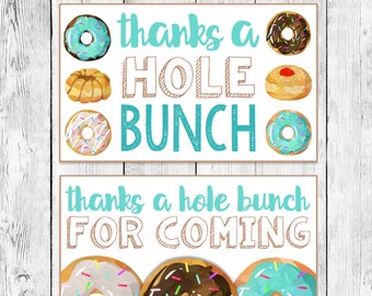 Thanks a HOLE Bunch TURQUOISE Donut Party Gift Label/ Chocolate Vanilla Birthday Favor/ Printable Goodie Goody Bag Tag/ Treat Topper