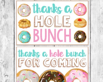 Thanks a HOLE Bunch PINK Donut Party Gift Labels/ Chocolate Vanilla Sprinkles Birthday Favor/ Printable Goodie Goody Bag Tag/ Treat Topper