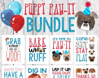 Dog Pawty Word Art Bundle/ Puppy Paw Party Printable/ Bulldog Birthday Celebration/ First Event Decorations/ Pug Pet Posters/ Dog Decor