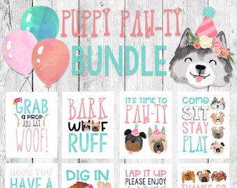 PINK Dog Pawty Word Art Bundle/ Puppy Paw Party Printable/ Bulldog Birthday Celebration/ First Event Decorations/ Pug Pet Posters/ Dog Decor