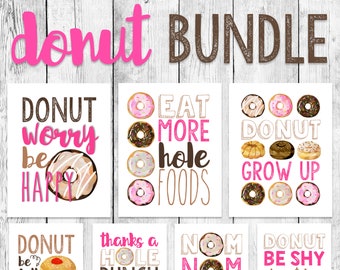 PINK Donut Word Art Bundle/ Party Printable/ First Birthday Celebration/ Doughnut Event Decor/ Donut Grow Up/ Donut Worry Be Happy/ Sprinkle
