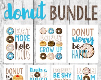 Donut Word Art Bundle/ Party Printable/ First Birthday Celebration/ Doughnut Event Decoration/ Donut Grow Up/ Light Baby Blue Turquoise/ Boy