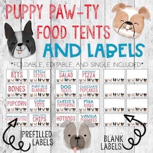 Dog Pawty Food Tent Labels/ Puppy Paw Party Printable Signs/ Birthday Celebration/ First Event Decorations/ Pug Pet Poster/ Dog Decor