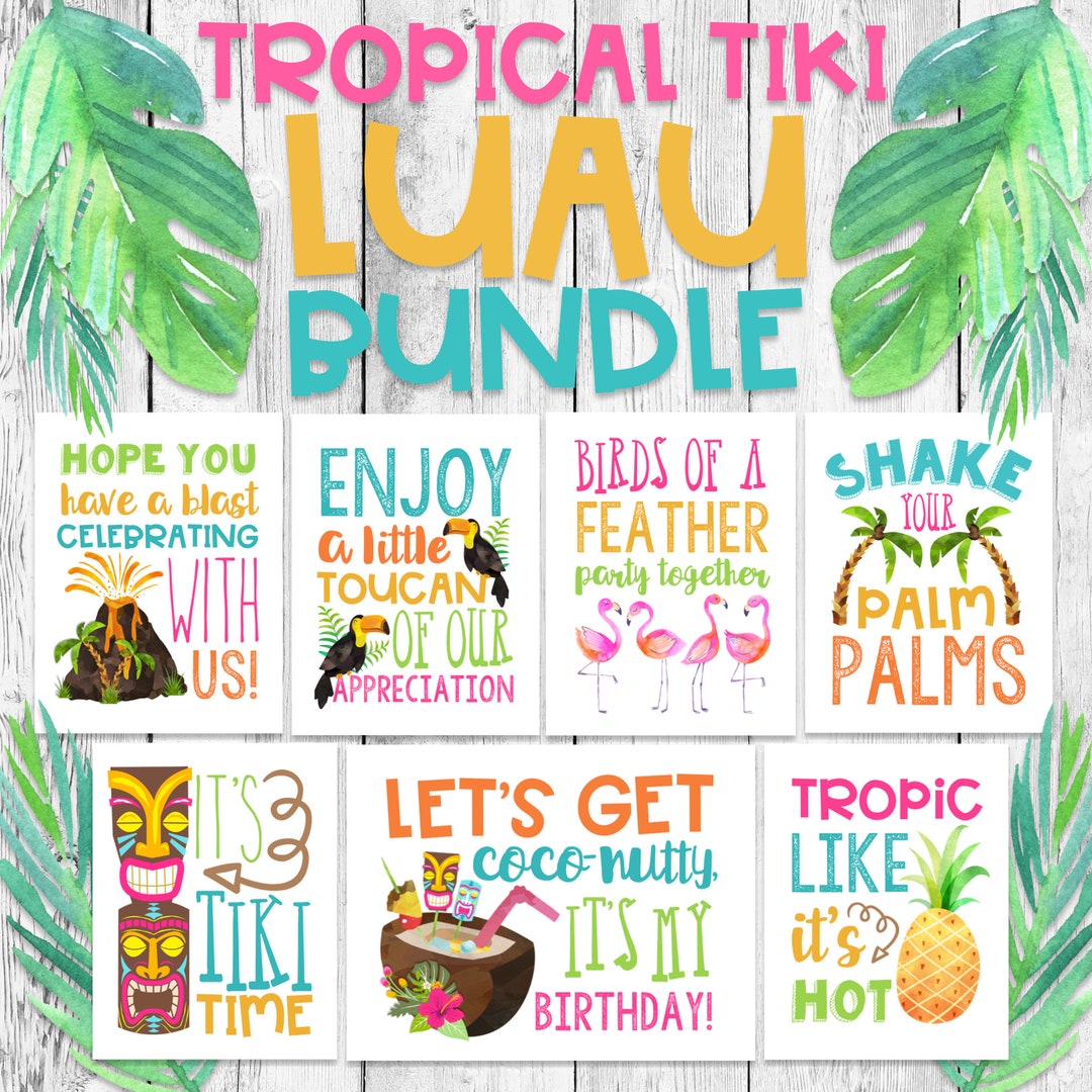 Tropical Tiki Word Art Bundle/ Pineapple Party Printable/ Flamingo