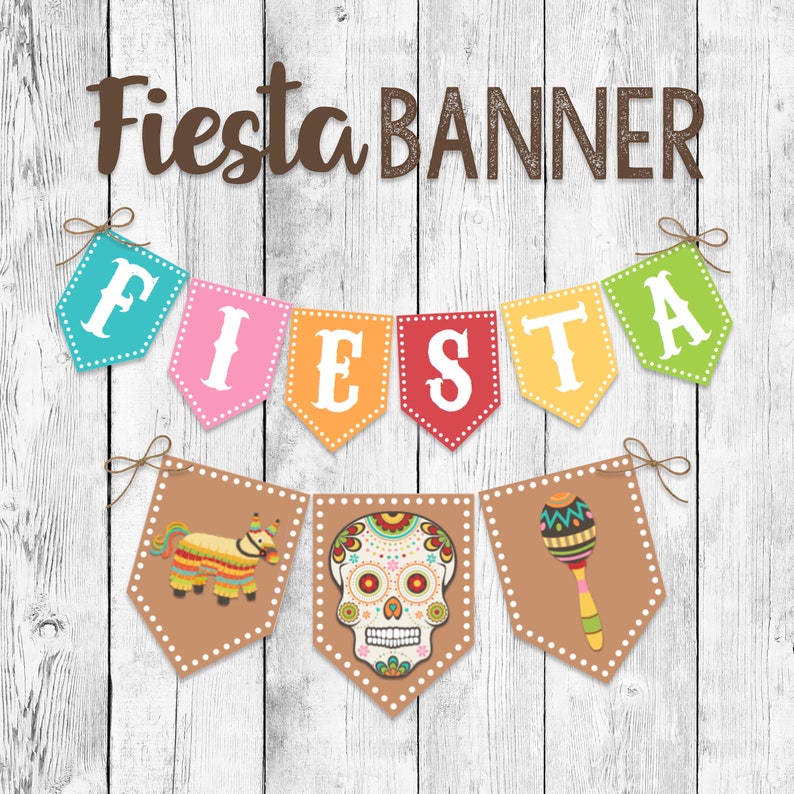 Sugar Skull Fiesta Banner Pinata Birthday Bunting Printable Etsy