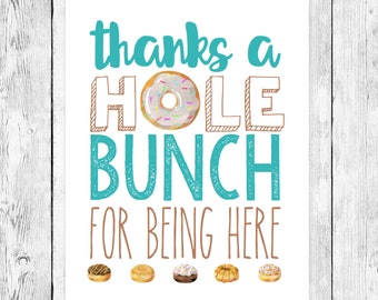 Thanks a Hole Bunch/ Doughnut Party Pun Word Art Printable/ Boy First Birthday Celebration/ Blue Turquoise/ Chocolate Vanilla Sprinkles