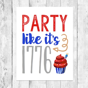 4th Fourth of July Party Like It&#39;s 1776/ Barbecue/ Red White and Blue / Independence Day/ America &#39;Merica &#39;Murica Word Art/ USA Decorations