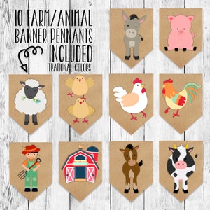 Birthday Banner Printable/ Barnyard Animal Bunting/ Event Decor/ Party ...