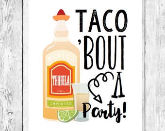 Taco Bout a Party/ Birthday Fiesta Word Art Printable/ Cinco de Mayo Celebration/ Mexican Event Decoration/ Tequila