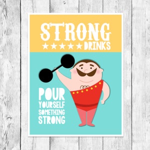 Strong Man Drinks/ Big Top Circus Party/ Carnival Printable/ First Birthday Celebration/ Bar Cart Word Art/ Beverage Sign/ Decorations